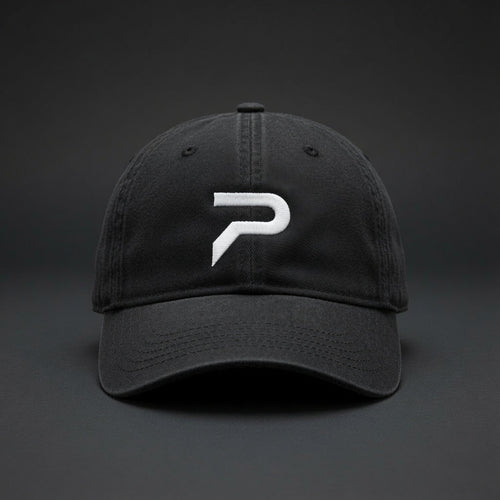 PRIME black cap, white embroidered P — front view